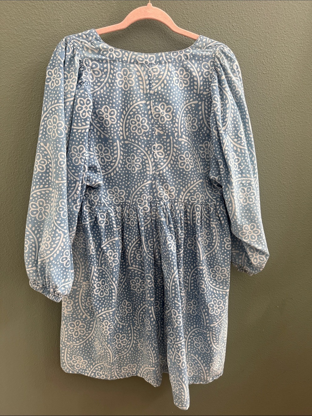 MADEWELL Sz L Bubble-Sleeve Button-Front Mini Dress in Indigo Paisley - Picture 5 of 10